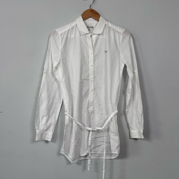 Lacoste Tops - Lacoste Classic White Button-Up Tunic with Belt, Size 36 (S), 100% Cotton